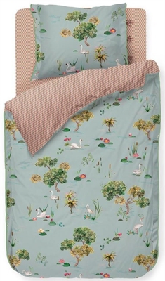 Pip Studio sengetøj - 140x220 cm - Little Swan sengesæt - 2 i 1 design - Dynebetræk i 100% bomuld 